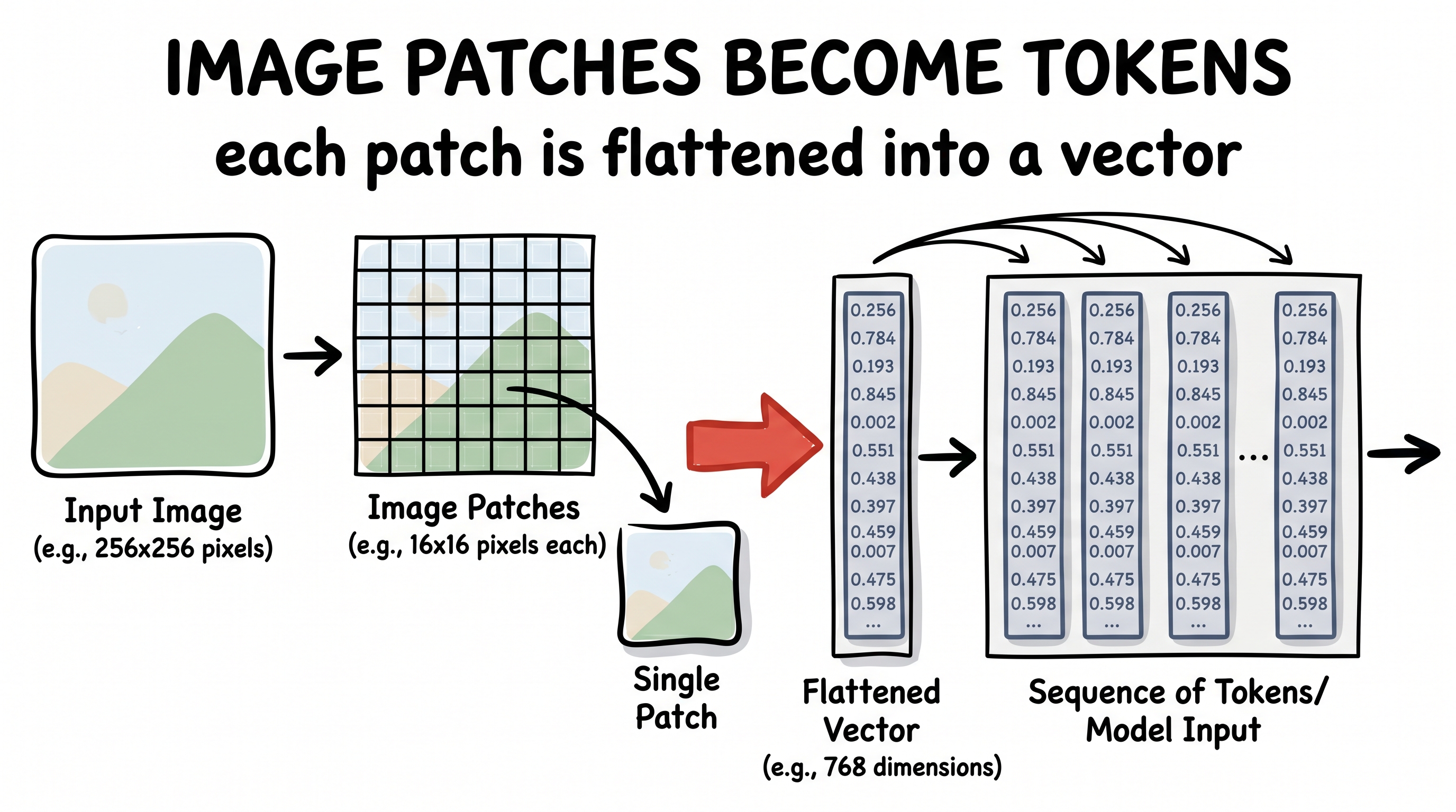 Image patches are flattened into vectors