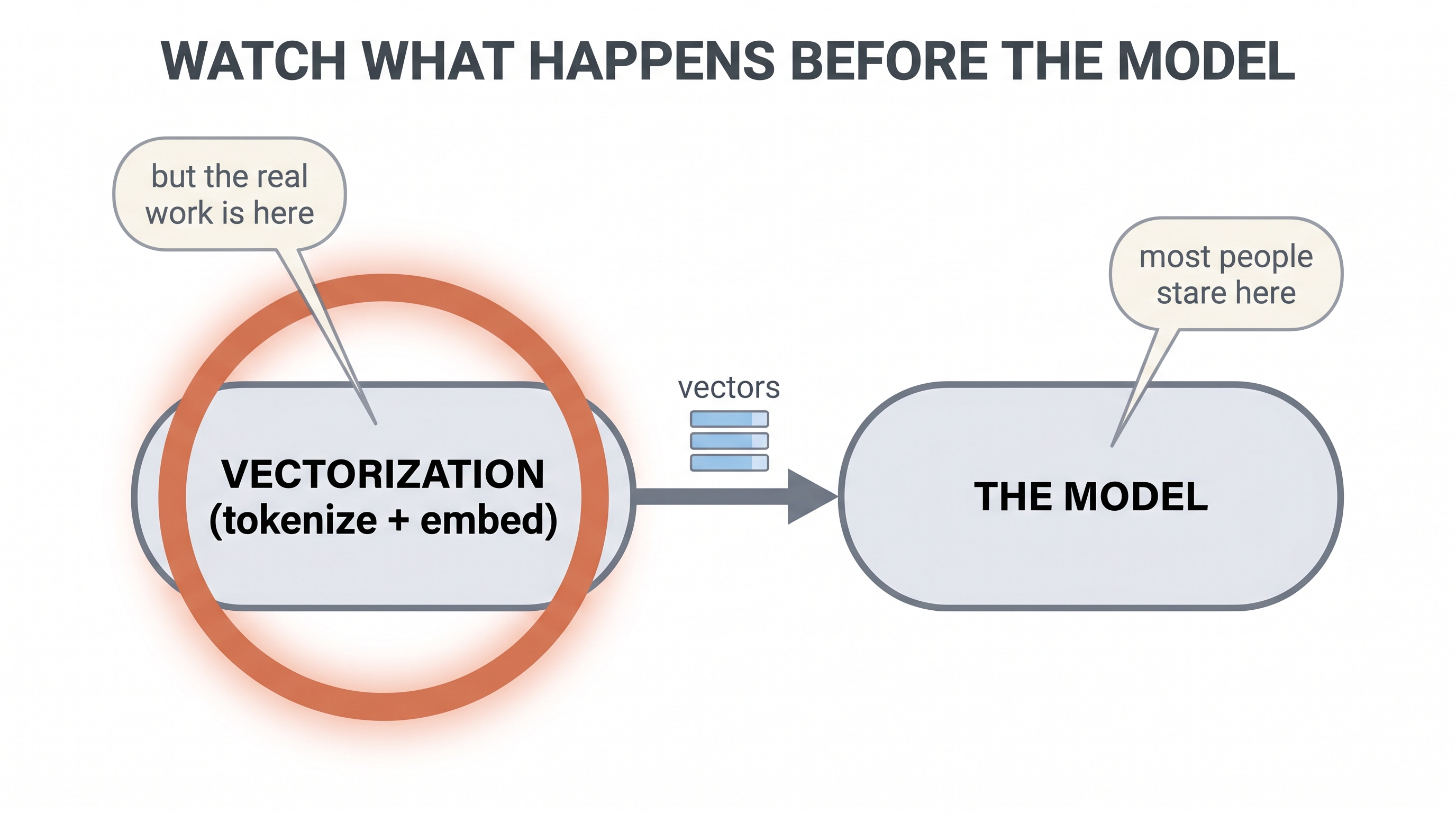 The vectorization step happens before the model