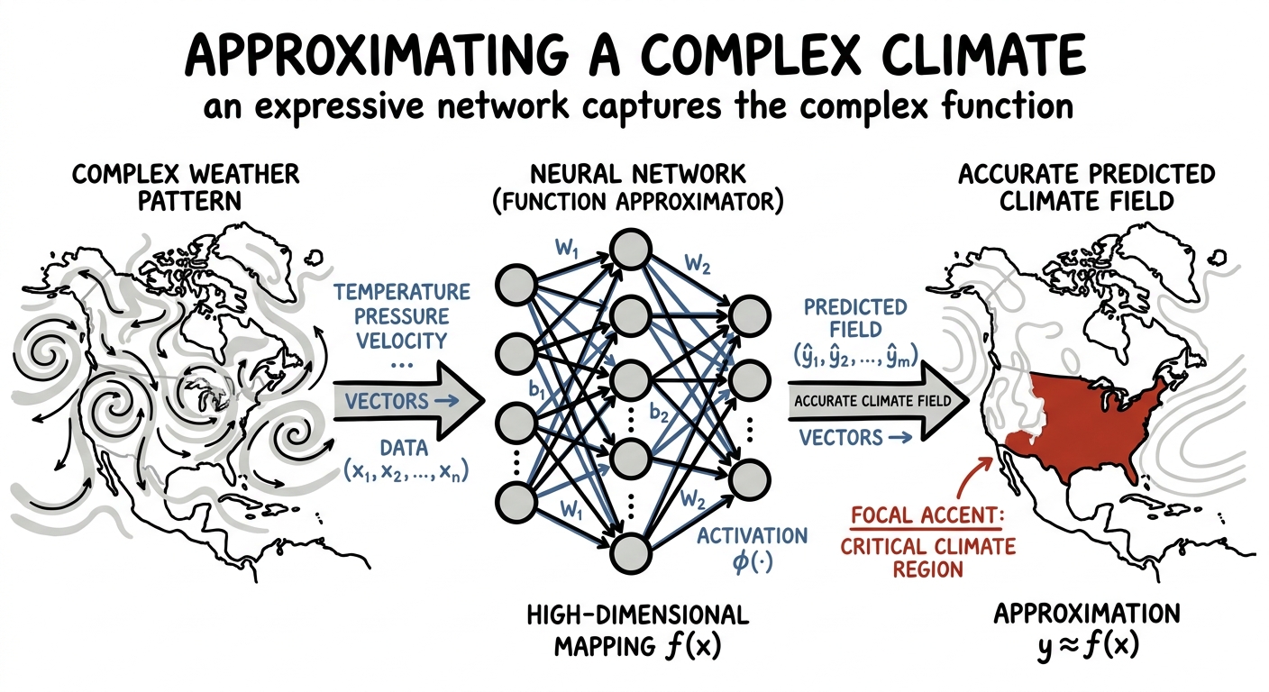 A neural network approximating a complex climate function