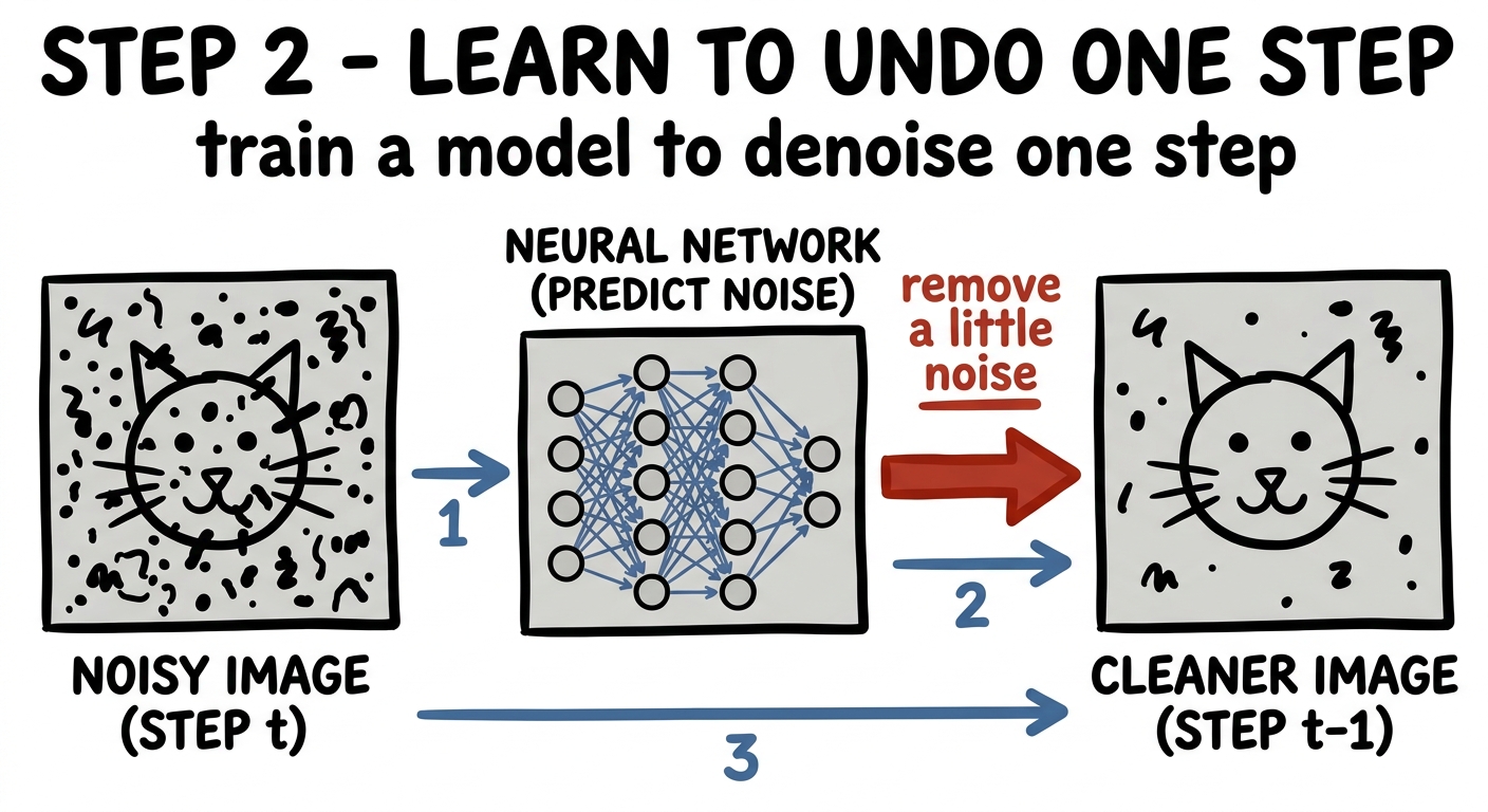 Train a model to undo one step of noising