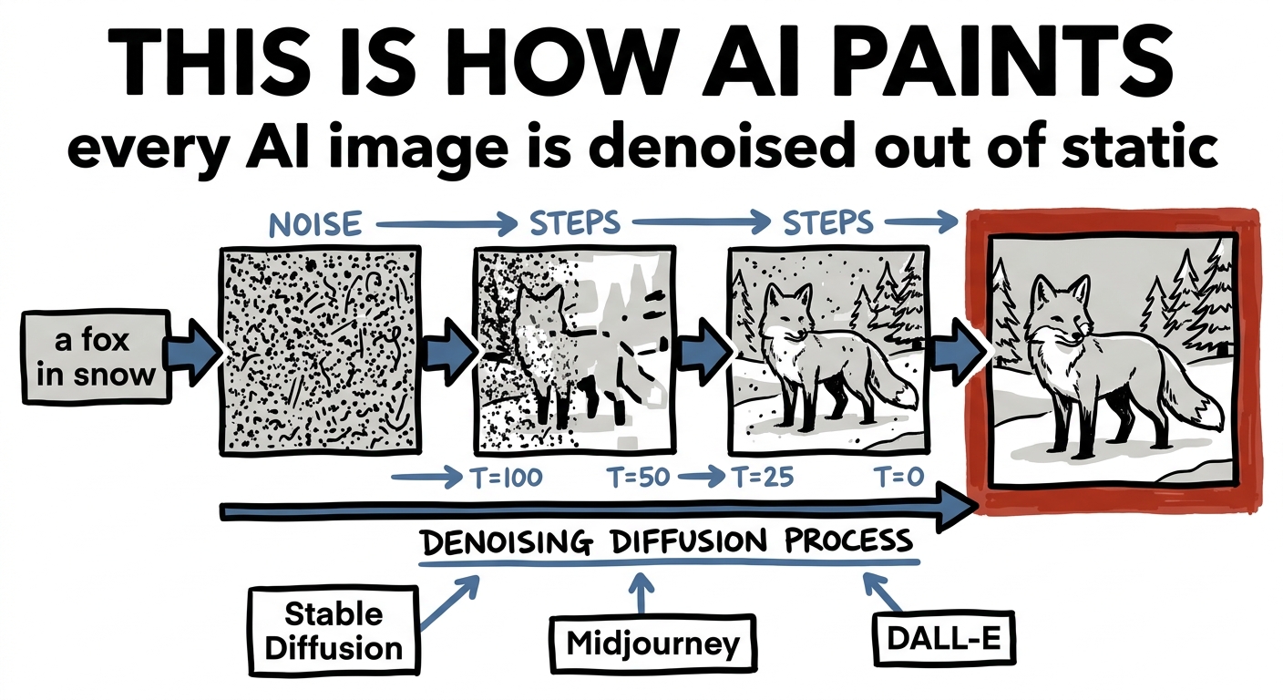 Stable Diffusion, Midjourney and DALL-E all denoise images out of noise
