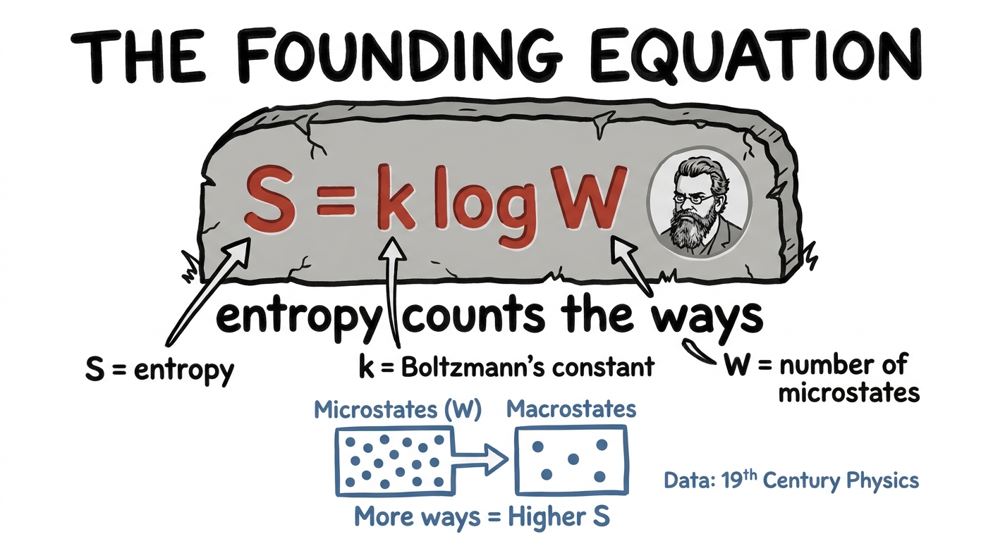 Boltzmann's tombstone engraved with the equation S = k log W