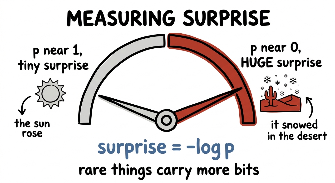 A surprise meter reading low for a common event and high for a rare event
